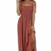 Ces Femme Dresses Terracotta Sleeveless Maxi Dress With Smocked Bodice