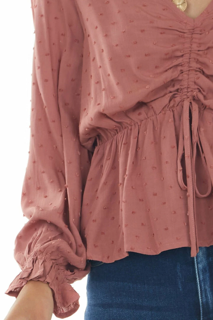 L Love Tops Terracotta Swiss Dot Ruched Puff Sleeve Blouse 10 L Love Tops Terracotta Swiss Dot Ruched Puff Sleeve Blouse