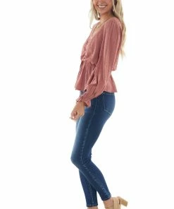 L Love Tops Terracotta Swiss Dot Ruched Puff Sleeve Blouse 23 L Love Tops Terracotta Swiss Dot Ruched Puff Sleeve Blouse