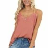STYLE U Terracotta Tank Top With Lace Details And Adjustable Straps Tops
