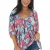 Lovely J Tops Thulian Pink Floral Print Babydoll Top
