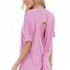 ROKOKO Tops Pink Short Sleeve Soft Knit Top With Open Back Twist
