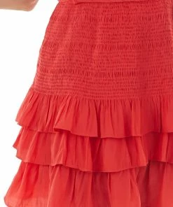 Do + Be Tomato Red Strappy Mini Dress With Smocking And Tiers Dresses