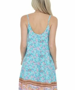 Umgee Turquoise Floral Print Sleeveless Flowy Mini Dress Dresses 16 Umgee Turquoise Floral Print Sleeveless Flowy Mini Dress Dresses