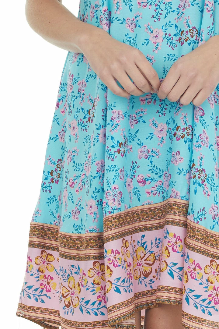 Umgee Turquoise Floral Print Sleeveless Flowy Mini Dress Dresses 10 Umgee Turquoise Floral Print Sleeveless Flowy Mini Dress Dresses