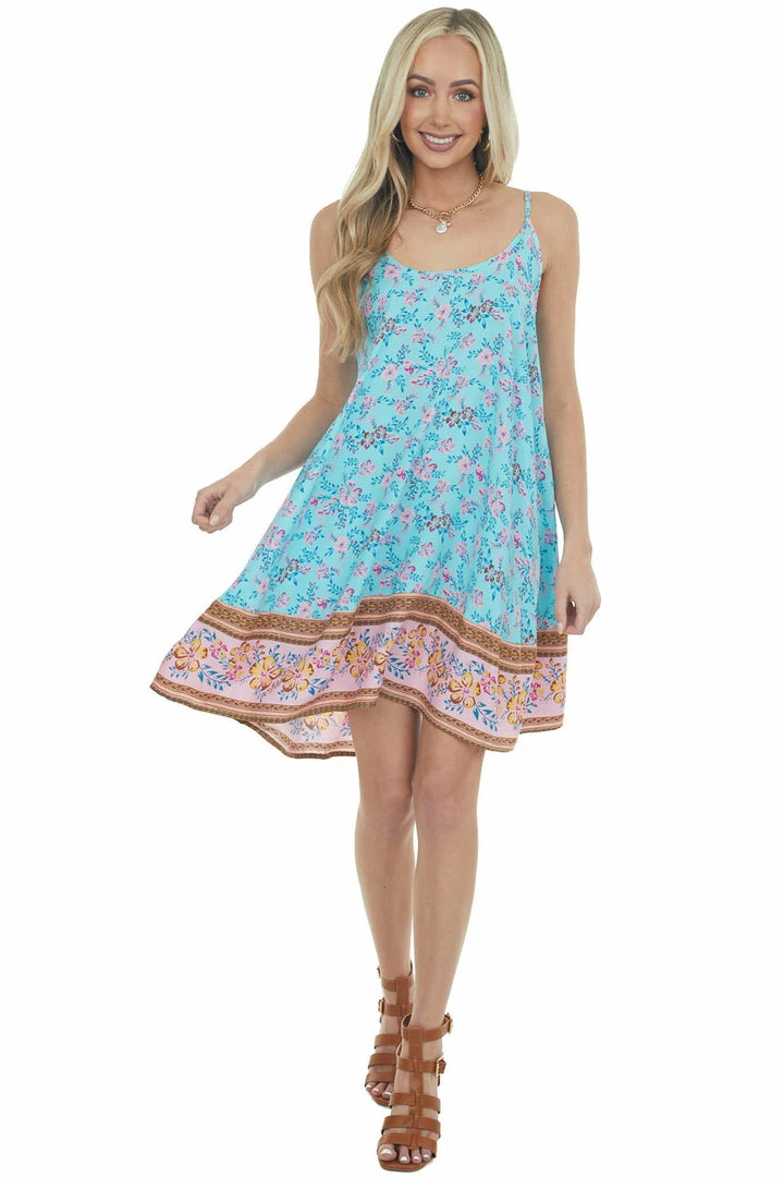 Umgee Turquoise Floral Print Sleeveless Flowy Mini Dress Dresses 7 Umgee Turquoise Floral Print Sleeveless Flowy Mini Dress Dresses