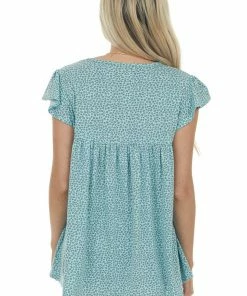 HESED Turquoise Leopard Print Babydoll Knit Top