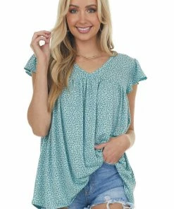 HESED Turquoise Leopard Print Babydoll Knit Top