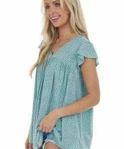 HESED Turquoise Leopard Print Babydoll Knit Top