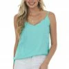 143 Story Turquoise Scalloped Woven Top With Side Slits Tops