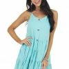 Staccato Dresses Turquoise Sleeveless Button Down Tiered Dress With V Neck