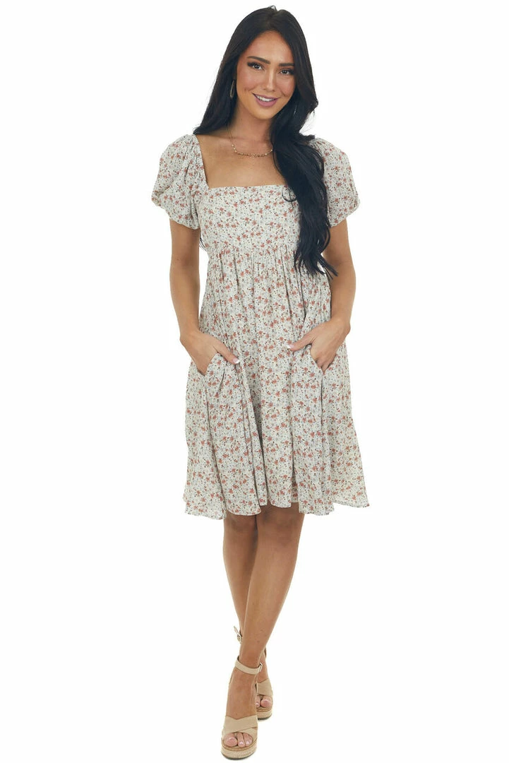 Sweet Lemon Dresses Vanilla Ditsy Floral Square Neck Short Dress 4 Sweet Lemon Dresses Vanilla Ditsy Floral Square Neck Short Dress