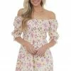 Peach Love Dresses Vanilla Floral Print Puff Sleeve Short Dress