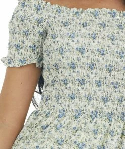 Entro Vanilla Floral Smocked Cap Sleeve Midi Dress Dresses 15 Entro Vanilla Floral Smocked Cap Sleeve Midi Dress Dresses