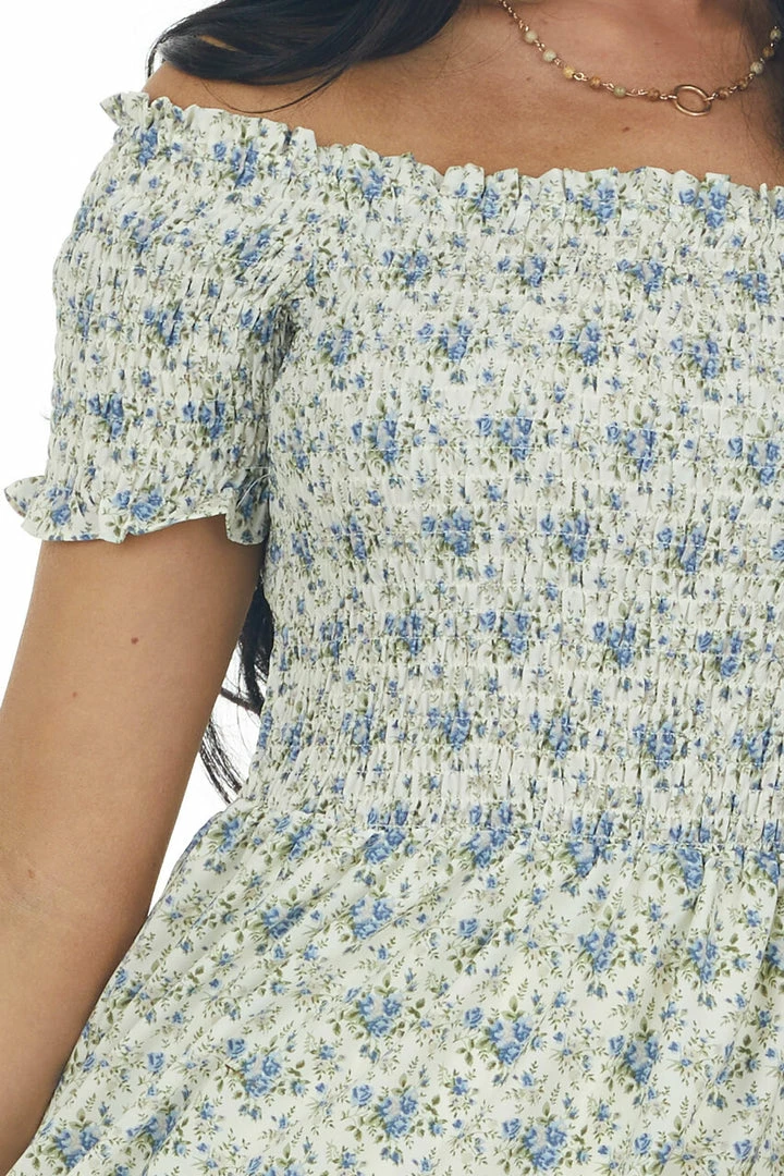 Entro Vanilla Floral Smocked Cap Sleeve Midi Dress Dresses 9 Entro Vanilla Floral Smocked Cap Sleeve Midi Dress Dresses