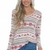 HEIMISH Vanilla Holiday Print V Neck Knit Top Tops