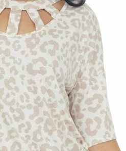 Lovely J Tops Vanilla Leopard Print Knit Tee With Cut Out Neckline Detail