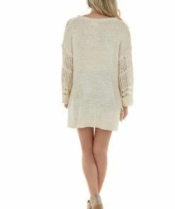 BiBi Tops Vanilla Notch Neck Low Gauge Sweater 24 BiBi Tops Vanilla Notch Neck Low Gauge Sweater