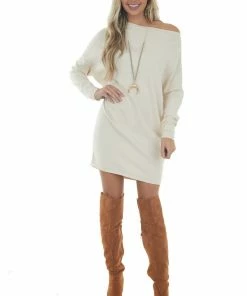 Umgee Vanilla One Shoulder Soft Short Sweater Dress