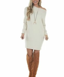 Umgee Vanilla One Shoulder Soft Short Sweater Dress