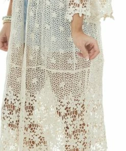 143 Story Vanilla Open Crochet 3/4 Sleeve Duster Kimono Tops