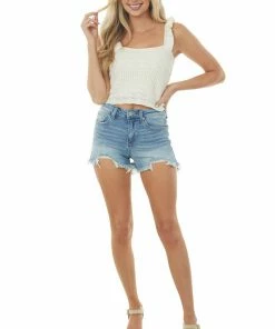 143 Story Vanilla Ruffle Strap Sweater Knit Crop Top Tops