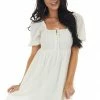 Lush Clothing Vanilla Short Sleeve Smocked Back Mini Dress Dresses