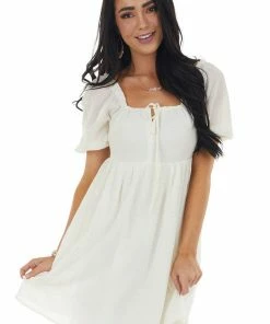 Lush Clothing Vanilla Short Sleeve Smocked Back Mini Dress Dresses
