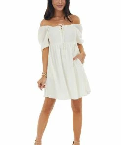 Lush Clothing Vanilla Short Sleeve Smocked Back Mini Dress Dresses