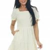 Hayden Vanilla Smocked Cut Out Back Short Dress Dresses