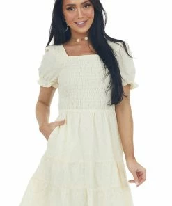 Hayden Vanilla Smocked Cut Out Back Short Dress Dresses