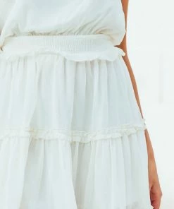 She + Sky Vanilla Strapless Frill Tiered Mini Dress