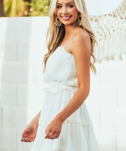 She + Sky Vanilla Strapless Frill Tiered Mini Dress