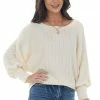 143 Story Tops Vanilla Textured Knit Banded Dolman Sleeve Top