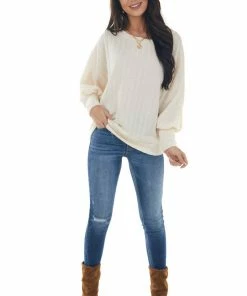 143 Story Tops Vanilla Textured Knit Banded Dolman Sleeve Top 22 143 Story Tops Vanilla Textured Knit Banded Dolman Sleeve Top