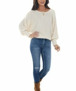 143 Story Tops Vanilla Textured Knit Banded Dolman Sleeve Top