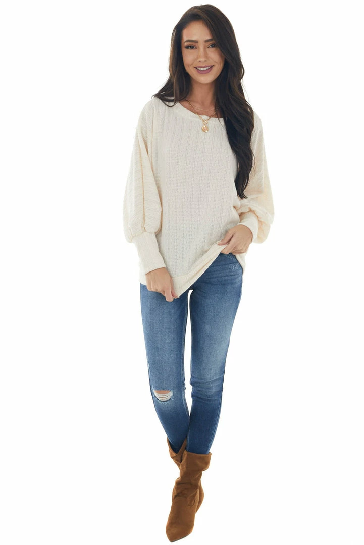 143 Story Tops Vanilla Textured Knit Banded Dolman Sleeve Top 6 143 Story Tops Vanilla Textured Knit Banded Dolman Sleeve Top