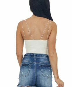 By Together Vanilla Thin Spaghetti Strap Ribbed Knit Brami Tops