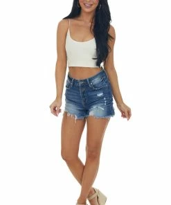 By Together Vanilla Thin Spaghetti Strap Ribbed Knit Brami Tops