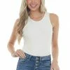 Entro Tops Vanilla Weave Texture Stretchy Knit Tank Top