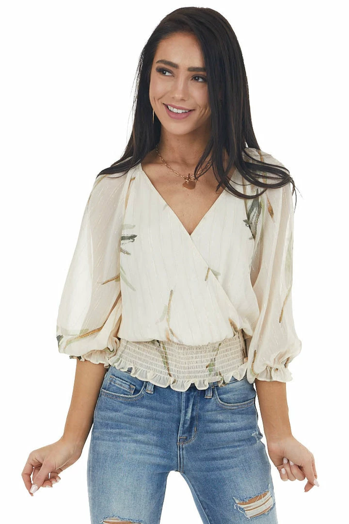 Lush Clothing Vanilla Woven Surplice Top With Abstract Leaf Details 3 Lush Clothing Vanilla Woven Surplice Top With Abstract Leaf Details