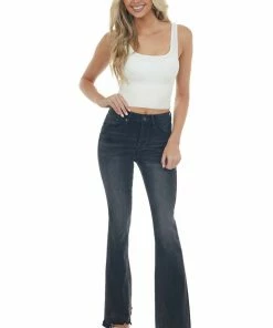 Special A Vintage Black Mid Rise Raw Cut Hem Flare Jeans