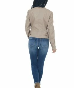 Coalition Taupe Faux Leather Zip Up Racer Jacket 17 Coalition Taupe Faux Leather Zip Up Racer Jacket