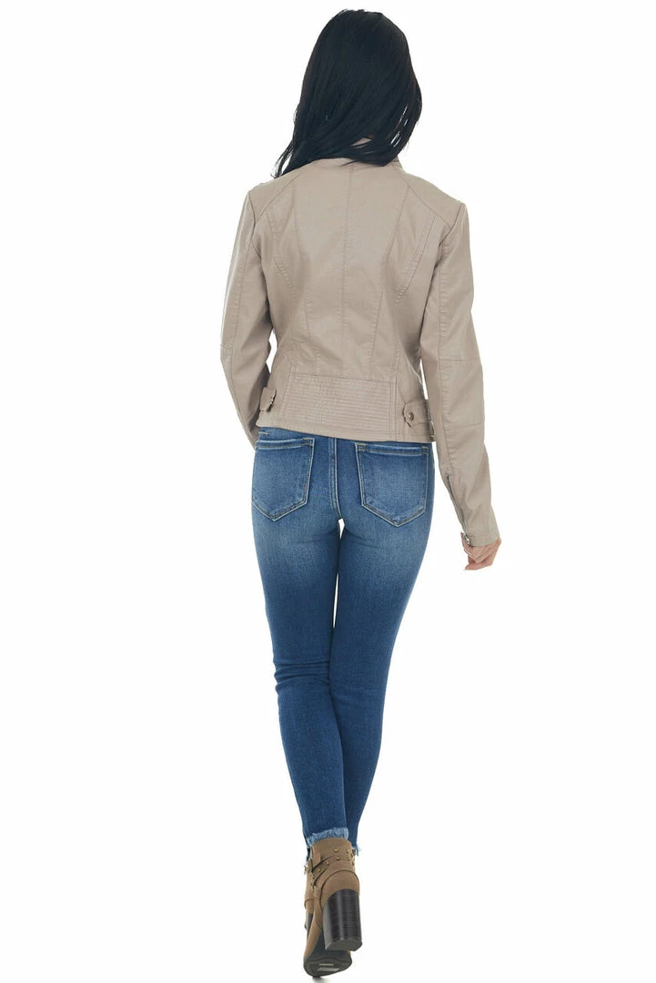 Coalition Taupe Faux Leather Zip Up Racer Jacket 8 Coalition Taupe Faux Leather Zip Up Racer Jacket