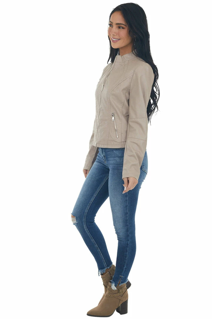 Coalition Taupe Faux Leather Zip Up Racer Jacket 7 Coalition Taupe Faux Leather Zip Up Racer Jacket