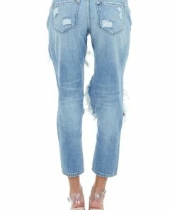 KanCan Vintage Medium Wash Distressed Boyfriend Mid Rise Jeans Bottoms