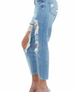 KanCan Vintage Medium Wash Distressed Boyfriend Mid Rise Jeans Bottoms