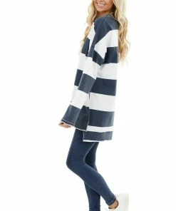 Cezele Vintage Navy And White Striped Print Long Sleeve Knit Top 20 Cezele Vintage Navy And White Striped Print Long Sleeve Knit Top