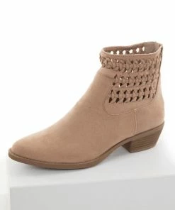Shoe La La Vintage Beige Faux Suede Braided Panel Booties Shoes