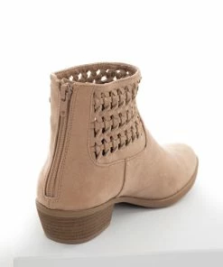 Shoe La La Vintage Beige Faux Suede Braided Panel Booties Shoes